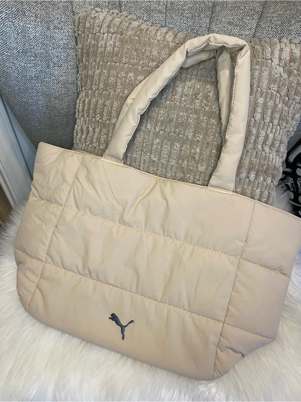 Puma Quilted Tote Bag in Light Cream